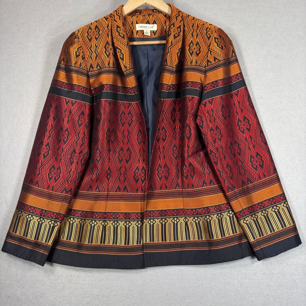 Coldwater Creek Jacket Womens 8 Open Front‎ Tapestry Metallic Boho